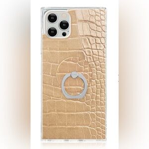 FLAUNT SQUARE® Tan Crocodile Faux Leather iPhone 16 Pro Case with Ring Holder
